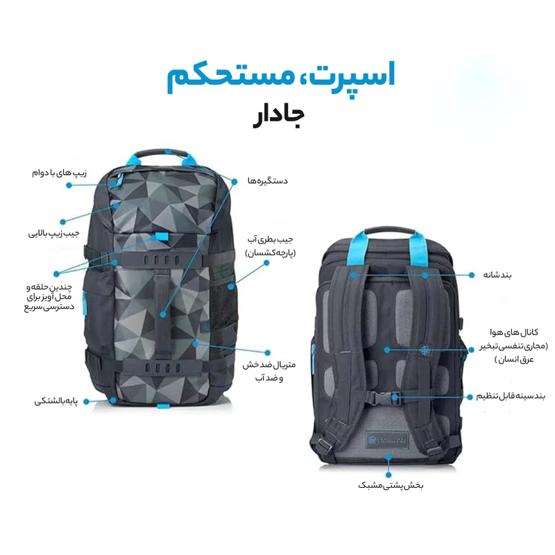 کوله پشتی لپ تاپ اچ‌ پی مدل HP ODYSSEY BACKPACK GREY مناسب برای لپ تاپ 14.1 تا 15.6 اینچی